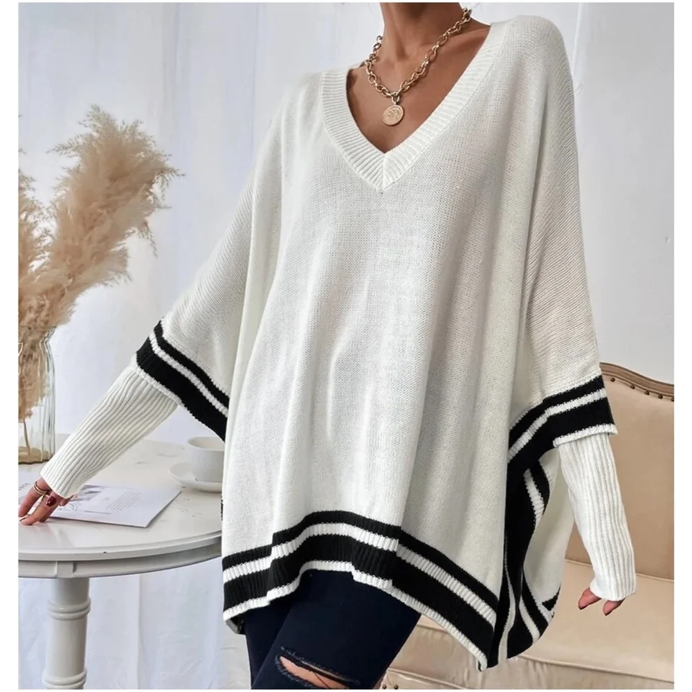 Cozy V neck Dolman Sleeve Sweater Top - Picture 3 of 4